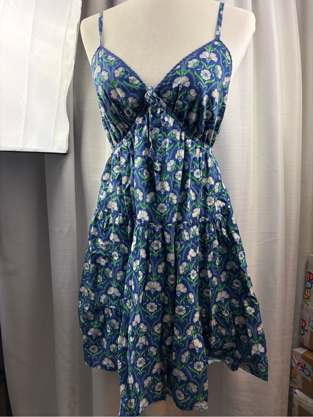 Japna Blue Floral Mini Dress Size M Boho Summer Whimsical Blossom Spring